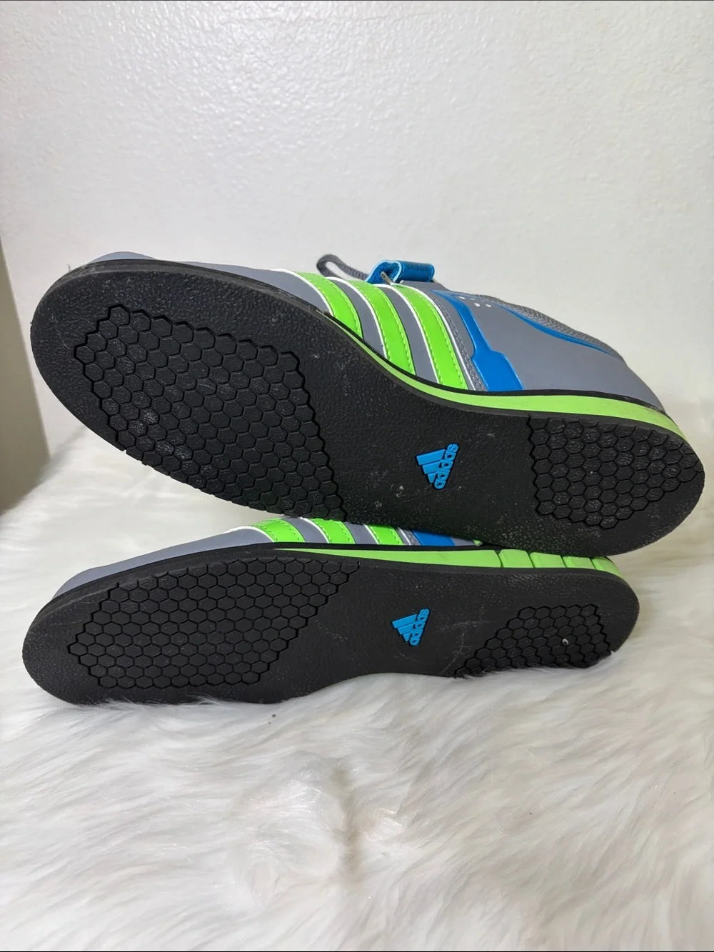 Adidas Powerlift 2.0 Gray Neon Green Blue Athletic Sneakers